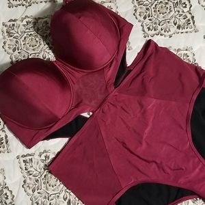 Gabifresh wine one piece swimsuit with mesh